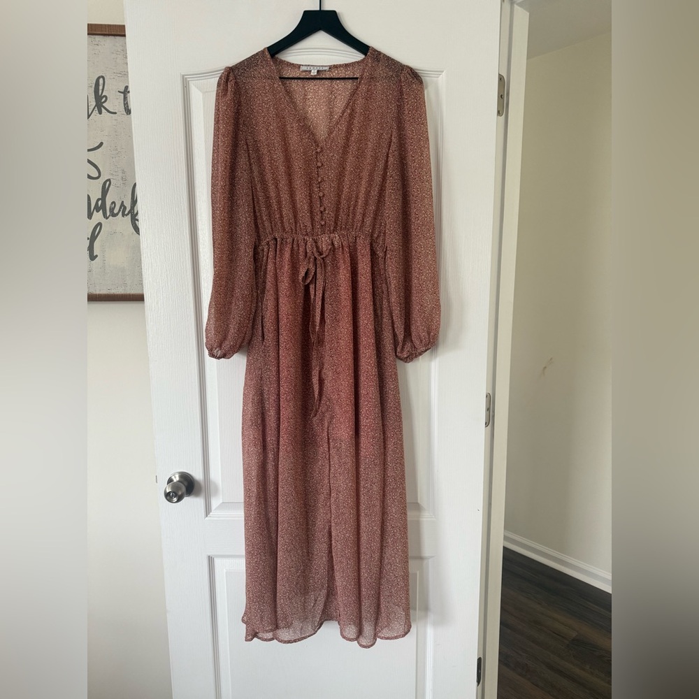 NWOT - Senlis - Long Sleeve Pink Leopard Chiffon Maxi Dress - Size Small